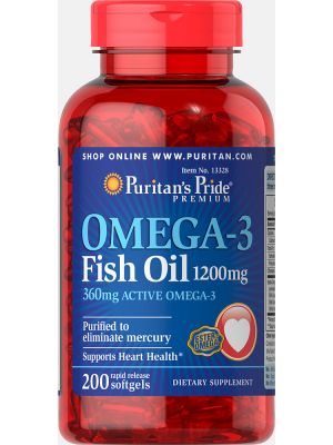 Puritan’s Pride® Omega-3 Fish Oil 1200 mg (360 mg Active Omega-3) 200 Softgels 13328