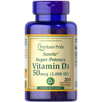 Puritan's Pride Vitamin D3 2000 IE 200 Softgels 17618
