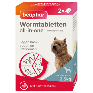 Beaphar Wormtabletten All-in-one hond 2,5 - 20 kg 2 tabletten