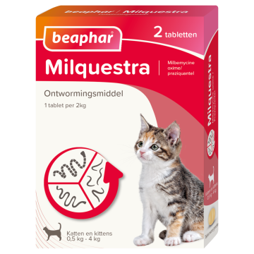 Beaphar Milquestra wormtabletten kleine kat/kitten 2 tabletten 0,5 kg tot 4 kg