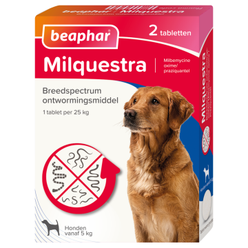 Beaphar Milquestra wormtabletten hond 2 tabletten vanaf 5 - 25 kg