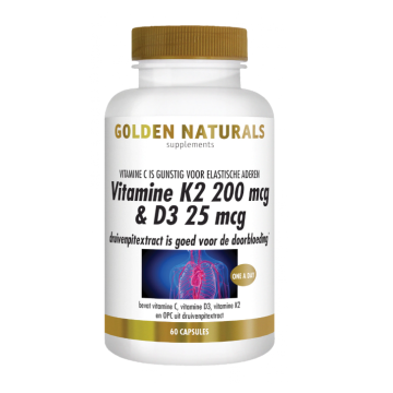Golden Naturals Vitamine K2 200 mcg & D3 25 mcg 60 capsules