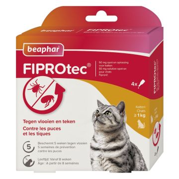 Beaphar Fiprotec voor katten>1 kg tegen teken en vlooien 4 x 0,50 ml pipetten 