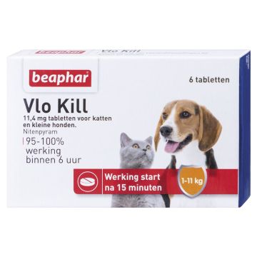 Beaphar Vlo Kill+ voor kat en hond tot 11 kg 6 Tabletten