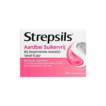 Strepsils Aardbei suikervrij 24 Zuigtabletten