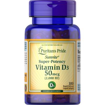 Puritan's Pride Vitamine D3 50 mcg 2000 IU 100 Softgels 17621