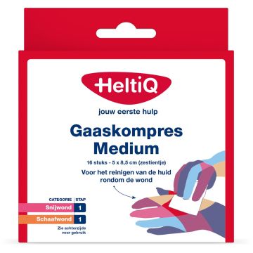 Heltiq Gaaskompres Medium 5 x 8,5 cm 16 st.