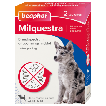 Beaphar Milquestra wormtabletten kleine hond / pup 2 tabletten 0,5 - 10 kg