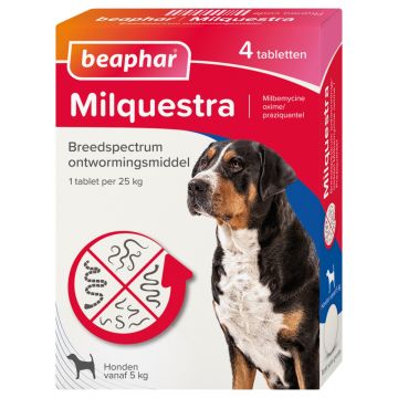 Beaphar Milquestra wormtabletten hond 4 tabletten vanaf 5 - 25 kg
