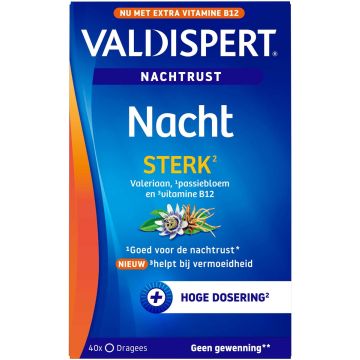 Valdispert Nacht Sterk valeriaan, passiebloem en B12, 40 dragees