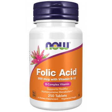 NOW Foliumzuur 800 mcg met vitamine B12 250 tabletten