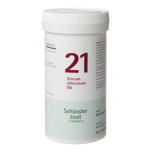 Schussler zout pfluger nr 21 Zincum Chloratum D6 400 tabletten Glutenvrij