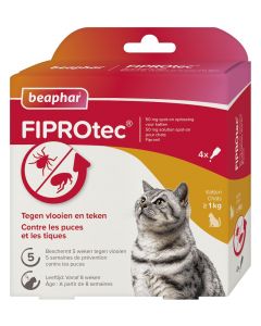 Beaphar Fiprotec voor katten>1 kg tegen teken en vlooien 4 x 0,50 ml pipetten 